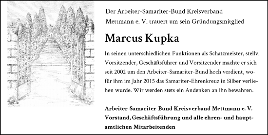 Traueranzeige von Marcus Kupka von Rheinische Post