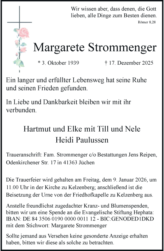Traueranzeige von Margarete Strommenger von Rheinische Post