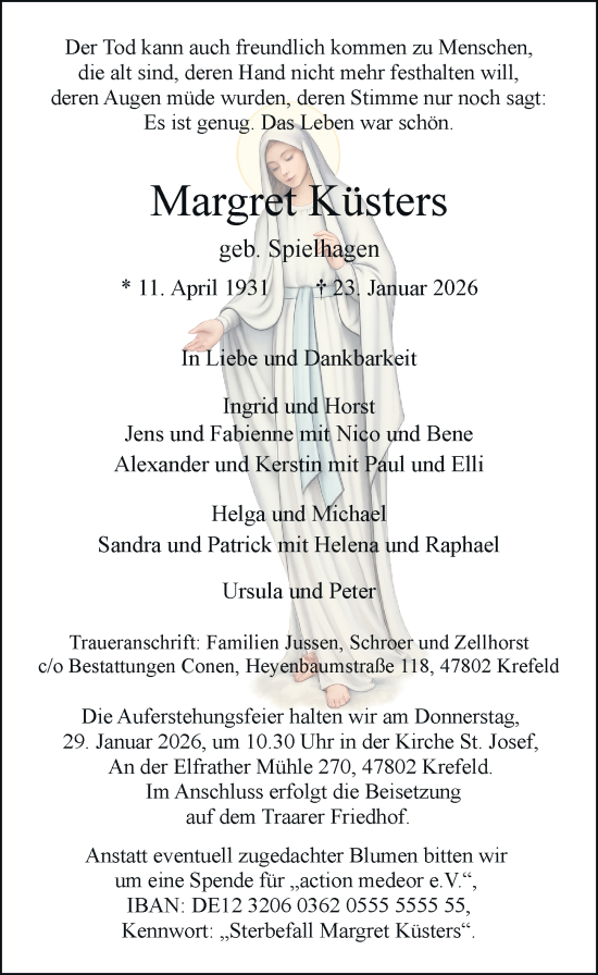 Traueranzeige von Margret Küsters von Rheinische Post