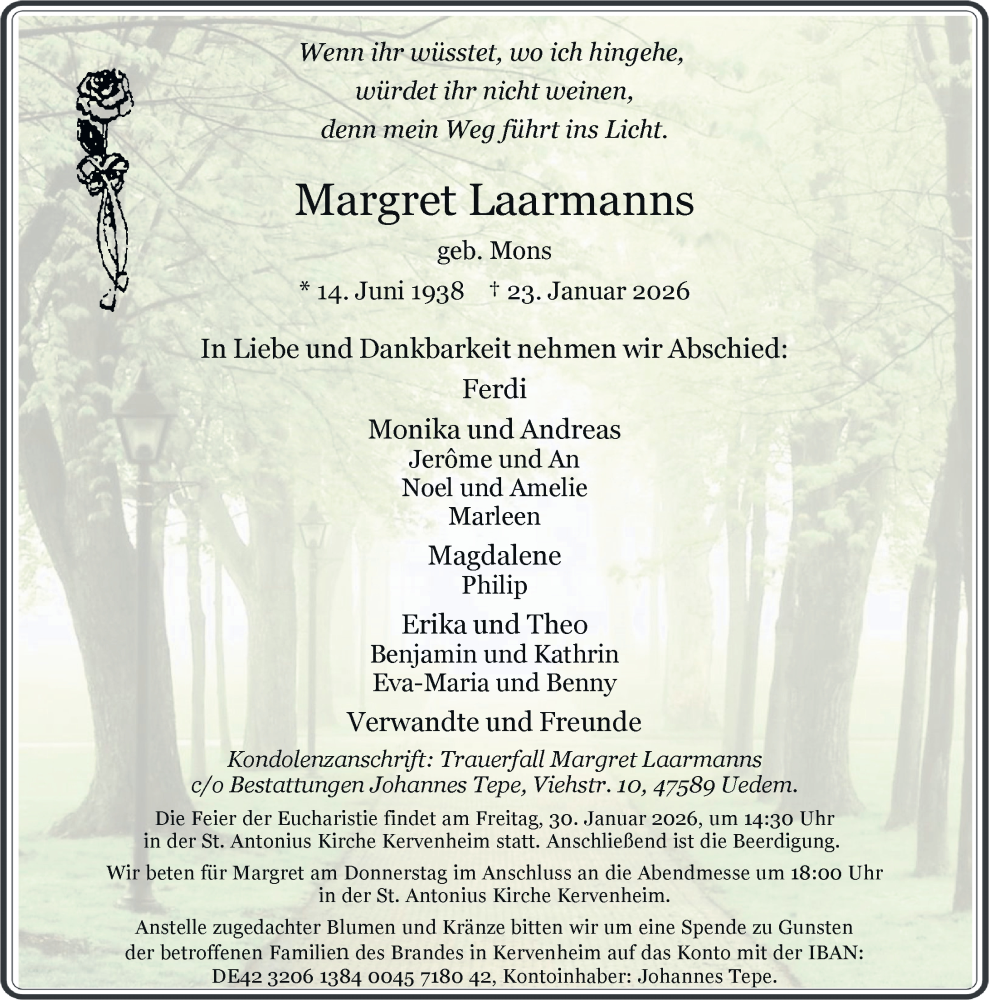  Traueranzeige für Margret Laarmanns vom 28.01.2026 aus Rheinische Post