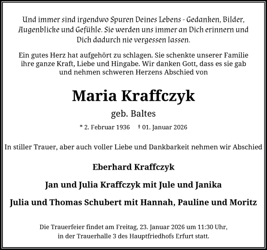 Traueranzeige von Maria Kraffczyk von Rheinische Post