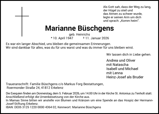 Traueranzeige von Marianne Büschgens von Rheinische Post