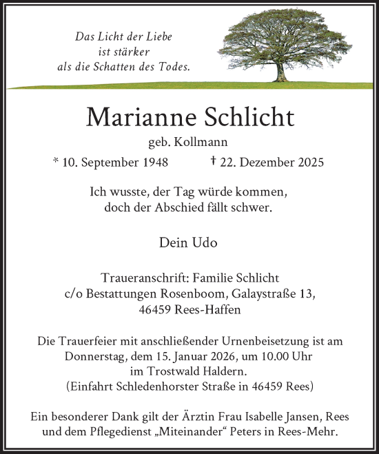 Traueranzeige von Marianne Schlicht von Rheinische Post