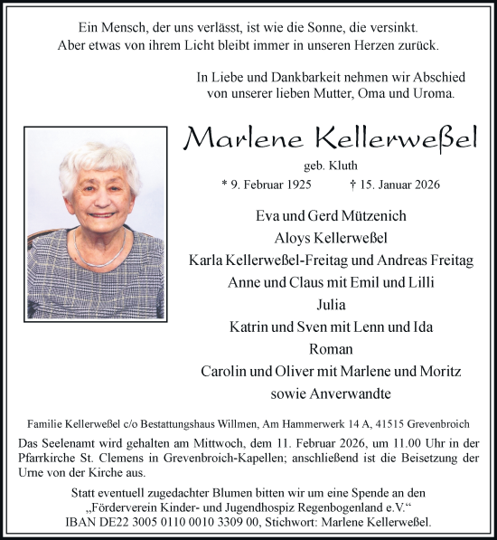 Traueranzeige von Marlene Kellerweßel von Rheinische Post