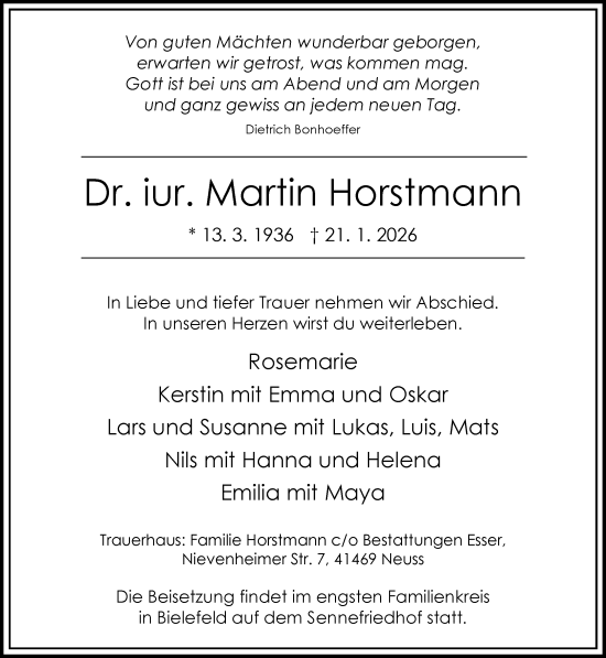Traueranzeige von Martin Horstmann von Rheinische Post