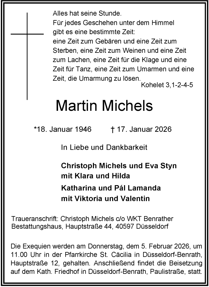  Traueranzeige für Martin Michels vom 31.01.2026 aus Rheinische Post