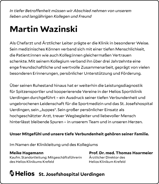Traueranzeige von Martin Wazinski von Rheinische Post