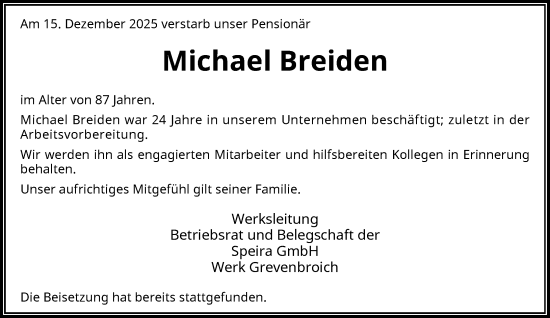 Traueranzeige von Michael Breiden von Rheinische Post