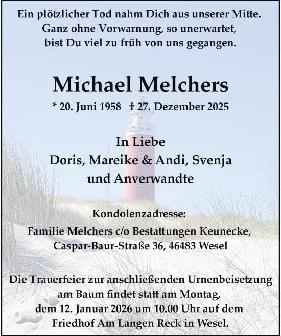 Traueranzeige von Michael Melchers von Rheinische Post