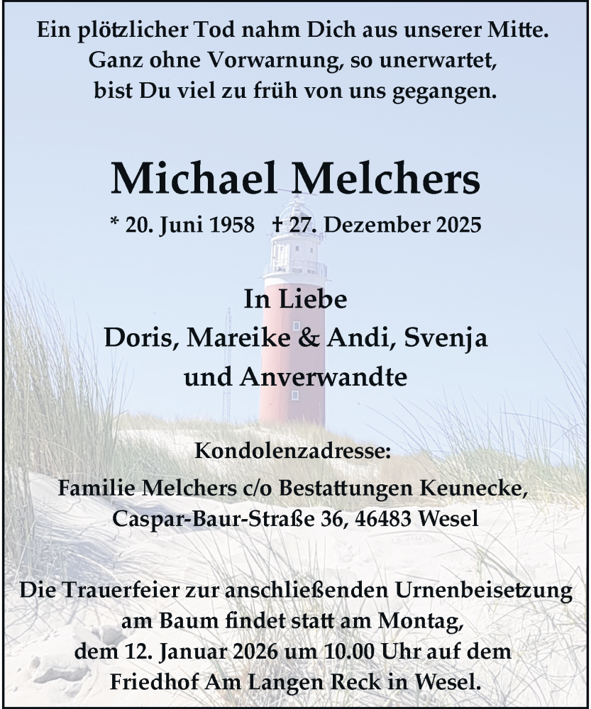  Traueranzeige für Michael Melchers vom 03.01.2026 aus Rheinische Post