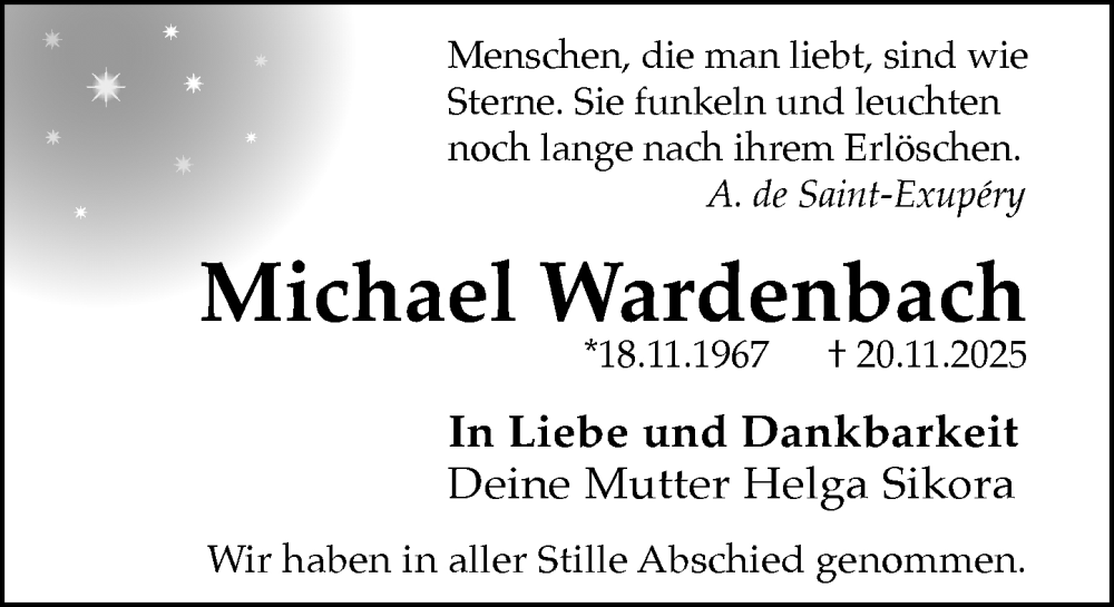  Traueranzeige für Michael Wardenbach vom 24.01.2026 aus Rheinische Post