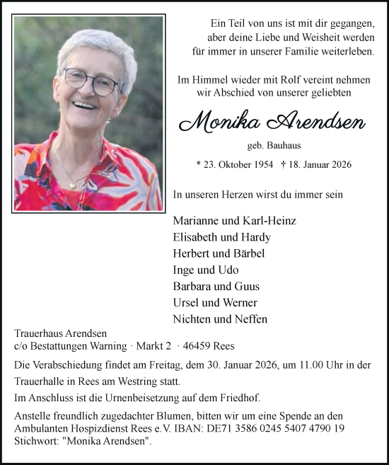 Traueranzeige von Monika Arendsen von Rheinische Post