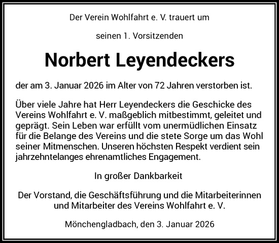Traueranzeige von Norbert Leyendeckers von Rheinische Post
