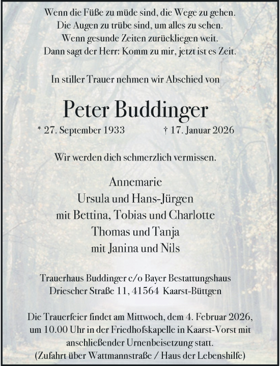 Traueranzeige von Peter Buddinger von Rheinische Post