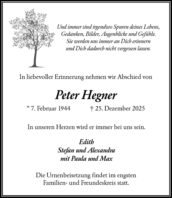 Traueranzeige von Peter Hegner von Rheinische Post