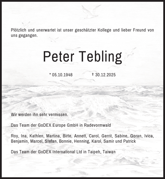 Traueranzeige von Peter Tebling von Rheinische Post