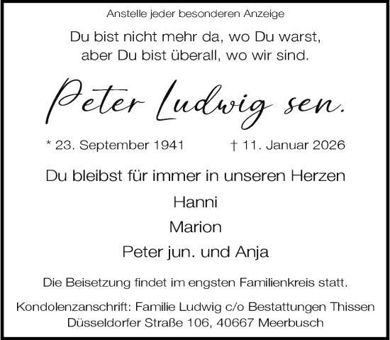 Traueranzeige von Peter Ludwig Ludwig von Rheinische Post