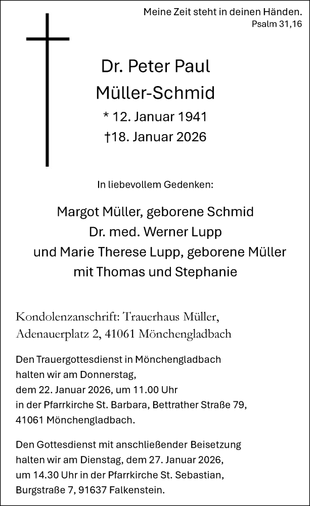  Traueranzeige für Peter Paul Müller-Schmid vom 21.01.2026 aus Rheinische Post