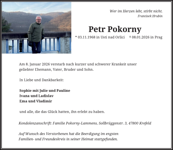 Traueranzeige von Petr Pokorny von Rheinische Post