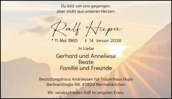 Traueranzeige von Ralf Hupa von Rheinische Post
