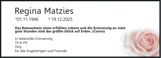 Traueranzeige von Regina Matzies von Rheinische Post