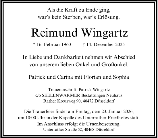 Traueranzeige von Reimund Wingartz von Rheinische Post