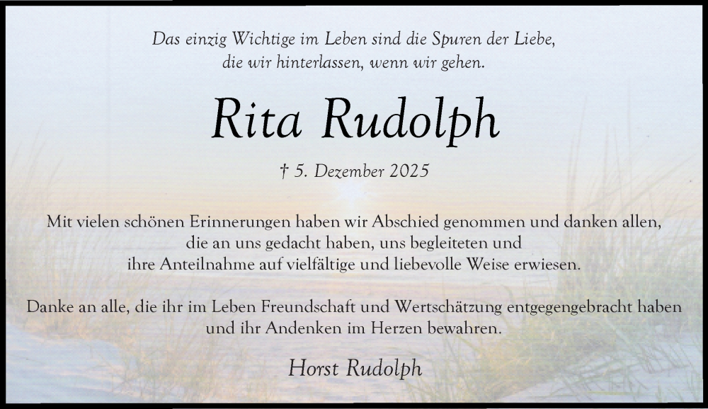  Traueranzeige für Rita Rudolph vom 17.01.2026 aus Rheinische Post