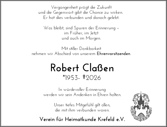 Traueranzeige von Robert Claßen von Rheinische Post
