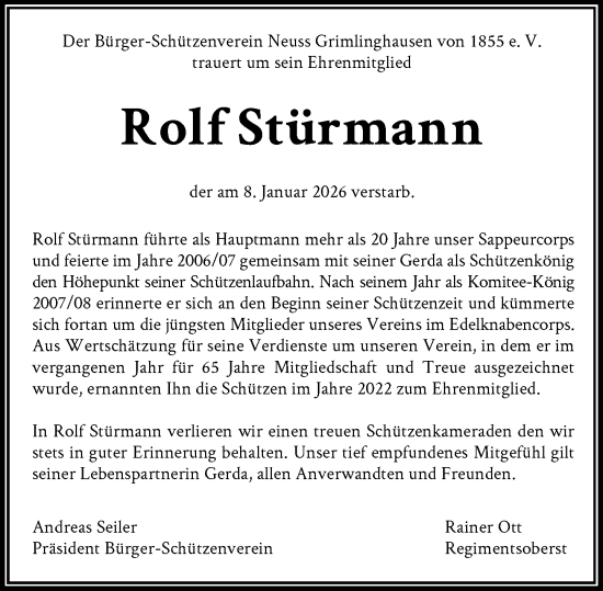 Traueranzeige von Rolf Stürmann von Rheinische Post