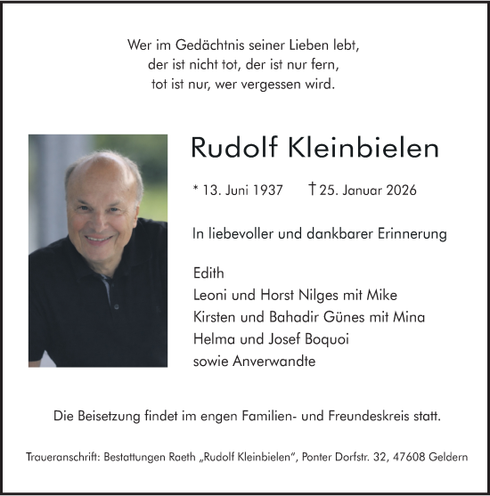 Traueranzeige von Rudolf Kleinbielen von Rheinische Post