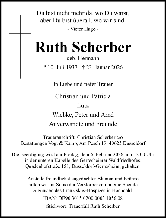 Traueranzeige von Ruth Scherber von Rheinische Post