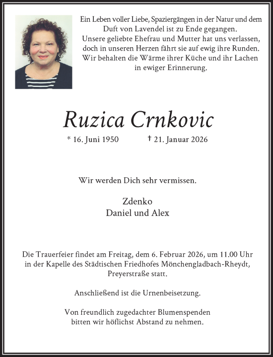 Traueranzeige von Ruzica Crnkovic von Rheinische Post