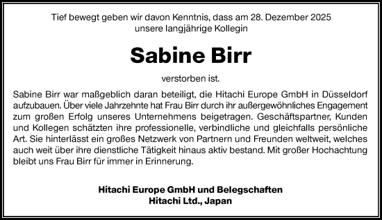 Traueranzeige von Sabine Birr von Rheinische Post