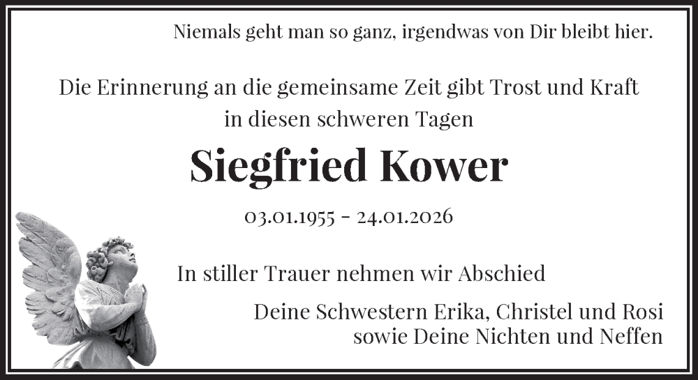  Traueranzeige für Siegfried Kower vom 30.01.2026 aus Rheinische Post