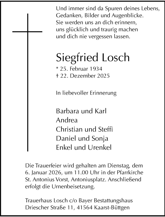 Traueranzeige von Siegfried Losch von Rheinische Post