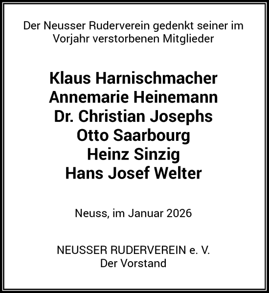 Traueranzeige von Sterbetafel vom 24.01.2026 von Rheinische Post