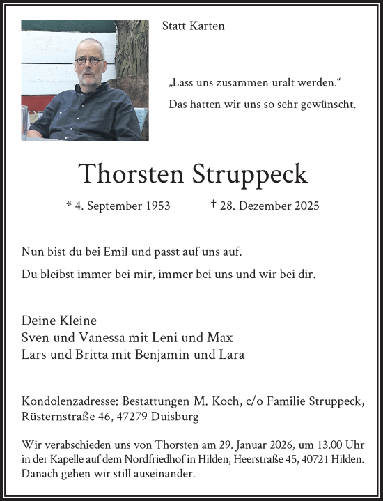 Traueranzeige von Thorsten Struppeck von Rheinische Post