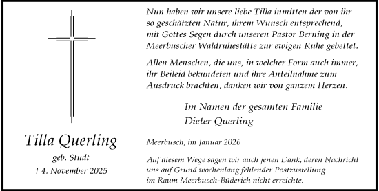 Traueranzeige von Tilla Querling von Rheinische Post