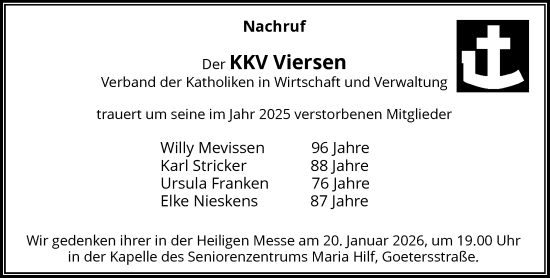 Traueranzeige von Totentafel vom 17.01.2026 von Rheinische Post