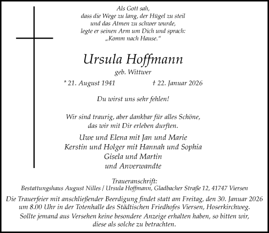Traueranzeige von Ursula Hoffmann von Rheinische Post