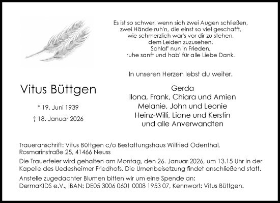 Traueranzeige von Vitus Büttgen von Rheinische Post