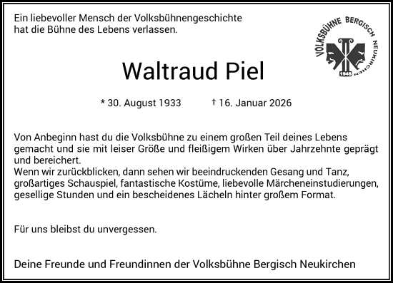 Traueranzeige von Waltraud Piel von Rheinische Post