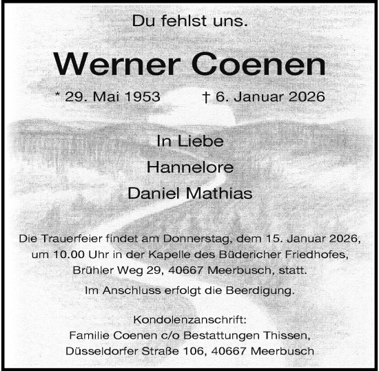 Traueranzeige von Werner Coenen von Rheinische Post