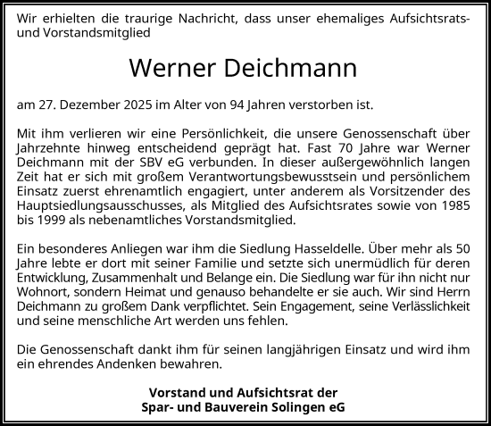 Traueranzeige von Werner Deichmann von Rheinische Post