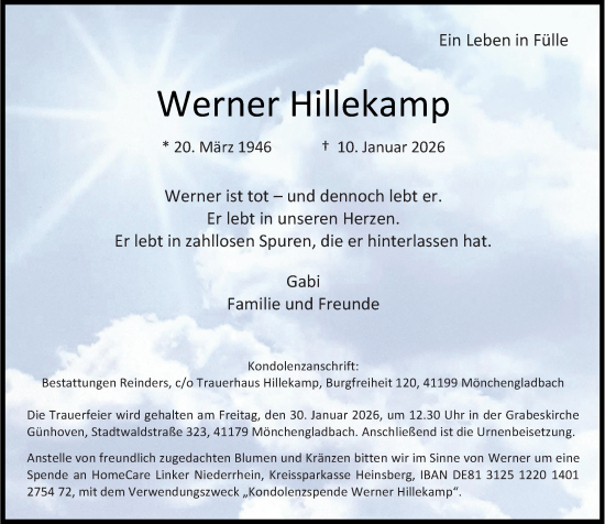 Traueranzeige von Werner Hillekamp von Rheinische Post