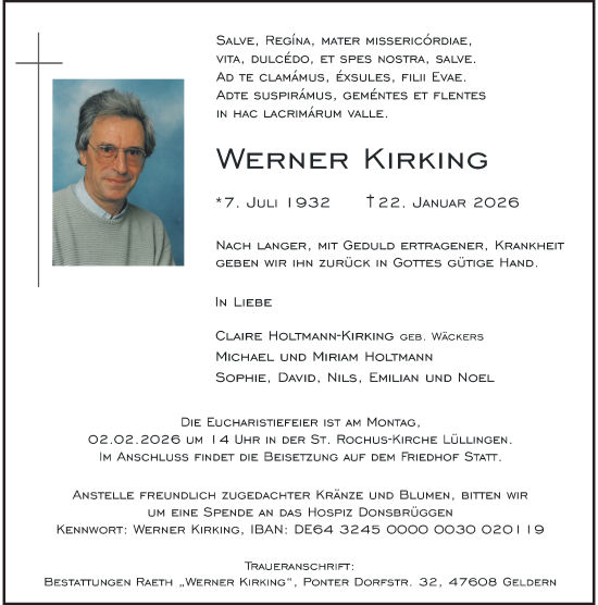 Traueranzeige von Werner Kirking von Rheinische Post
