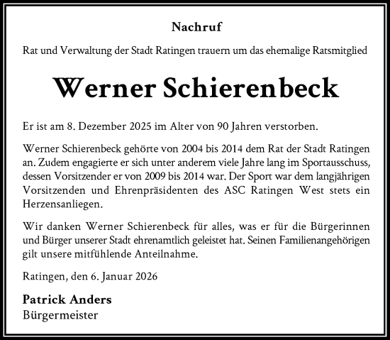 Traueranzeige von Werner Schierenbeck von Rheinische Post
