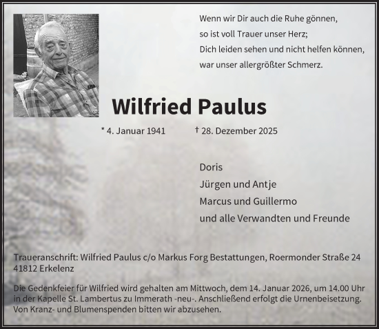 Traueranzeige von Wilfried Paulus von Rheinische Post