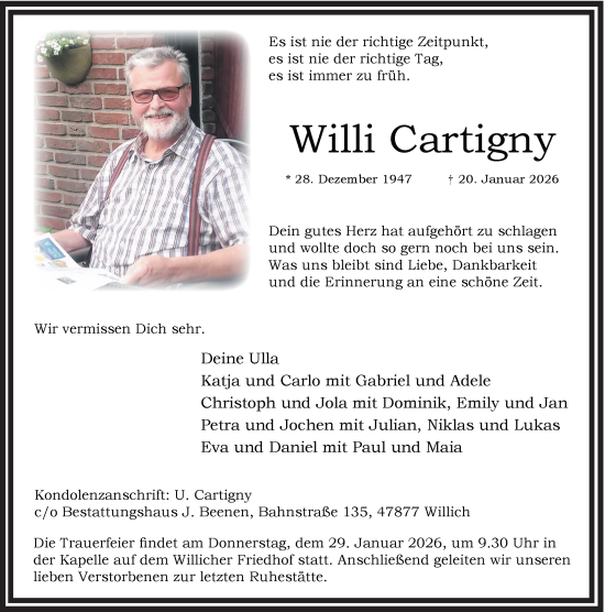 Traueranzeige von Willi Cartigny von Rheinische Post