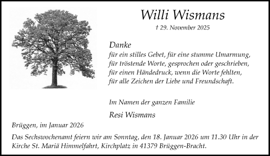 Traueranzeige von Willi Wismans von Rheinische Post